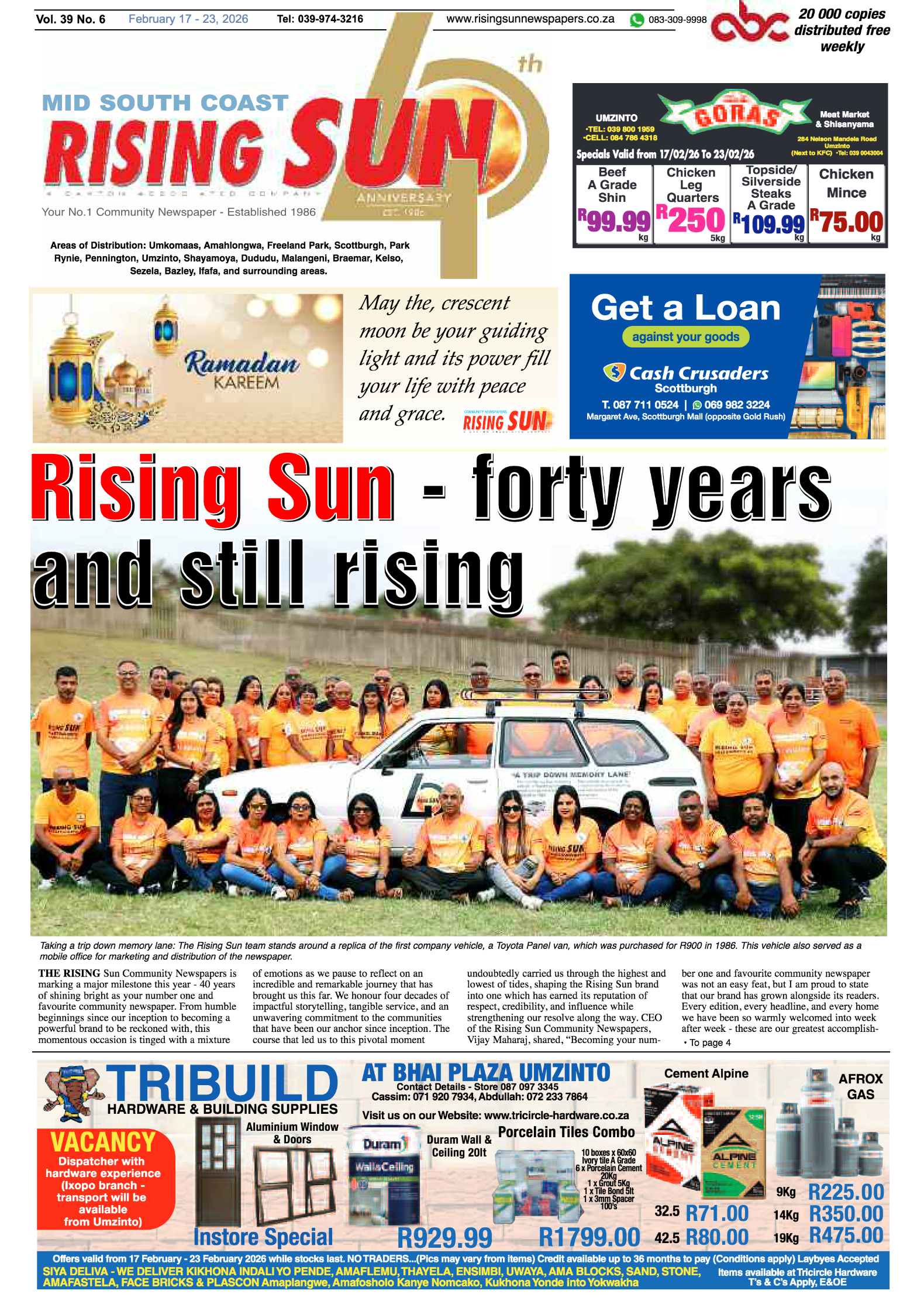 Mid South Coast Rising Sun E-Paper, February 17, 2026 page 1