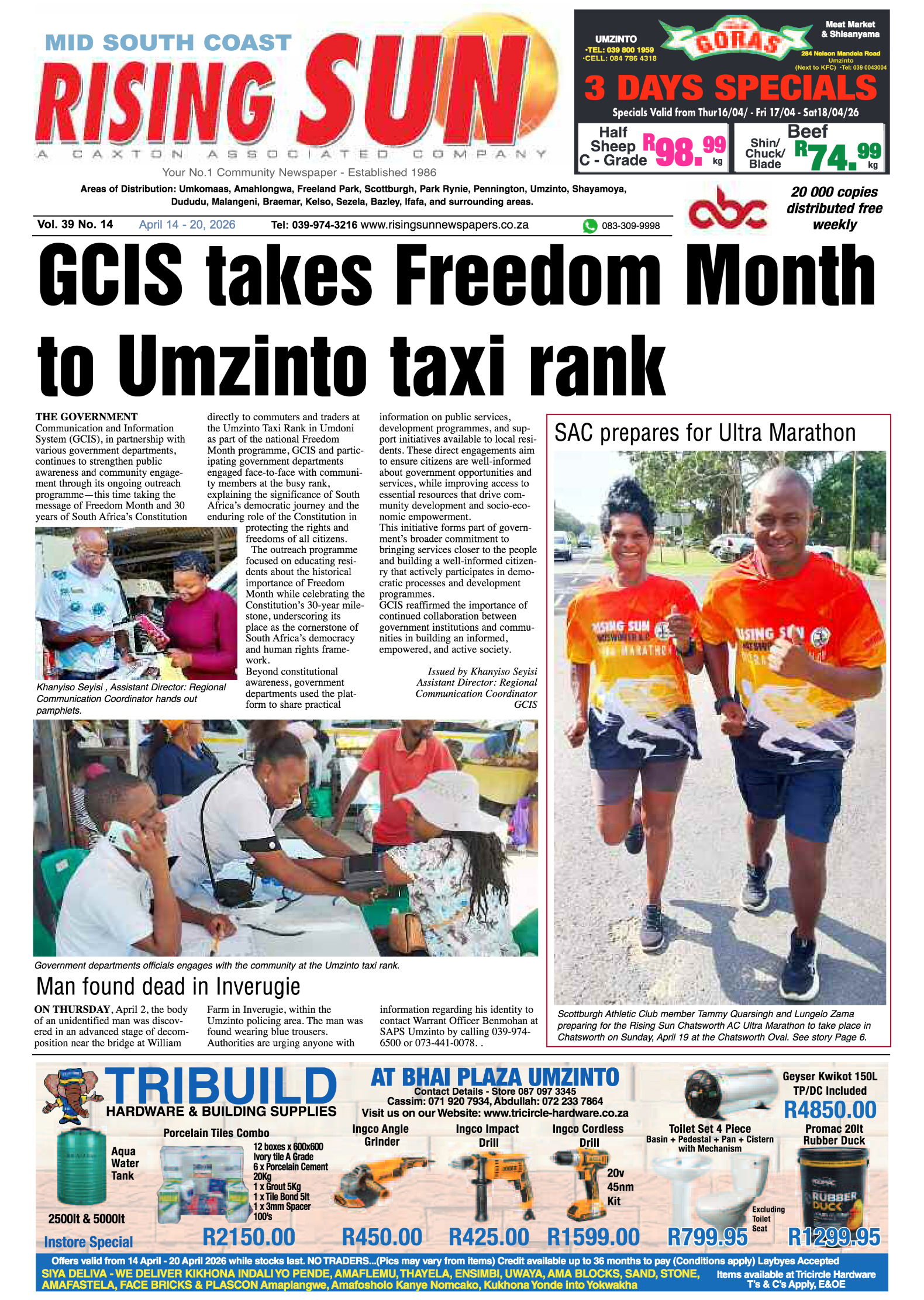 Mid South Coast Rising Sun E-Paper, April 14, 2026 page 1