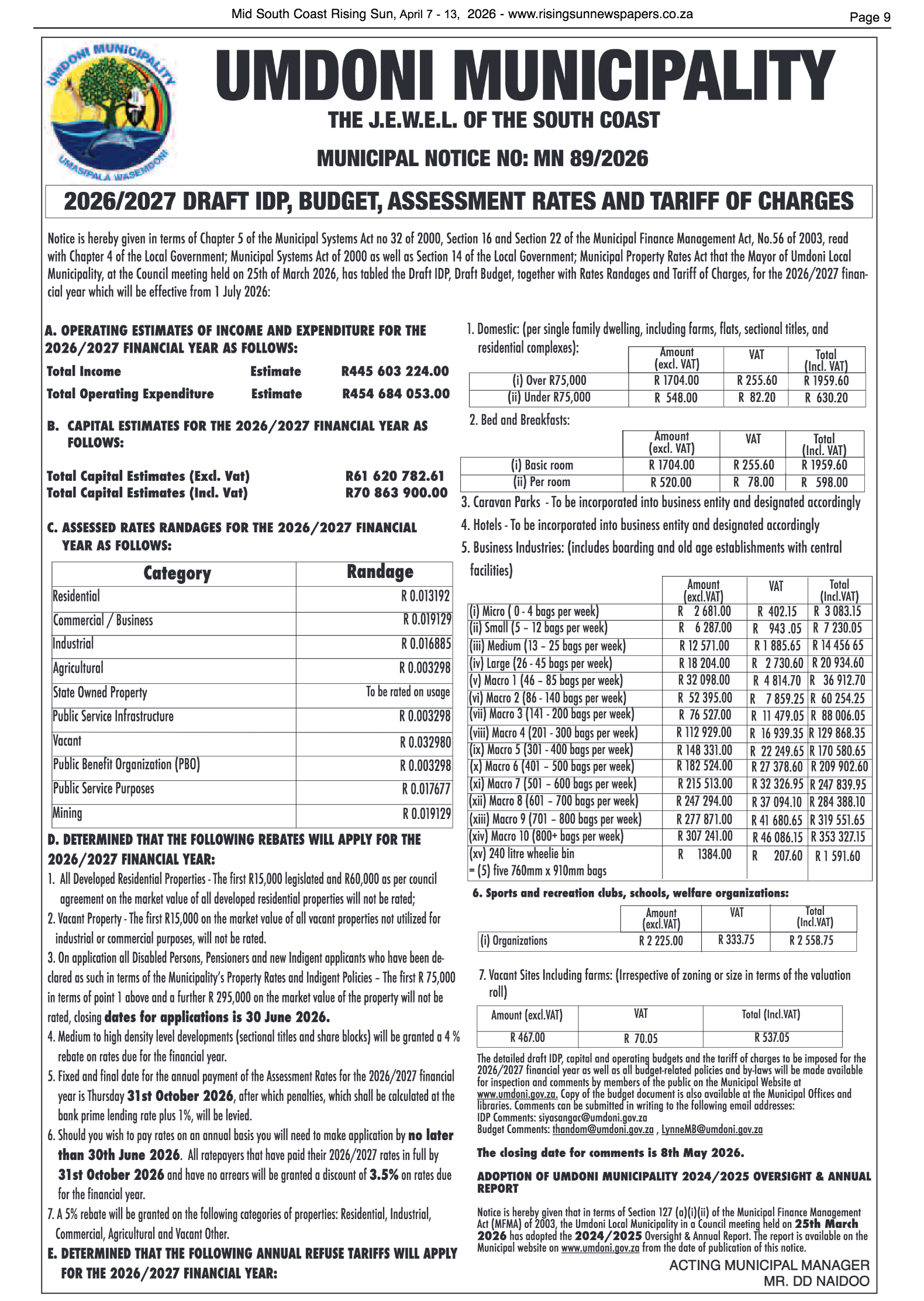 Mid South Coast Rising Sun E-Paper, April 7, 2026 page 9
