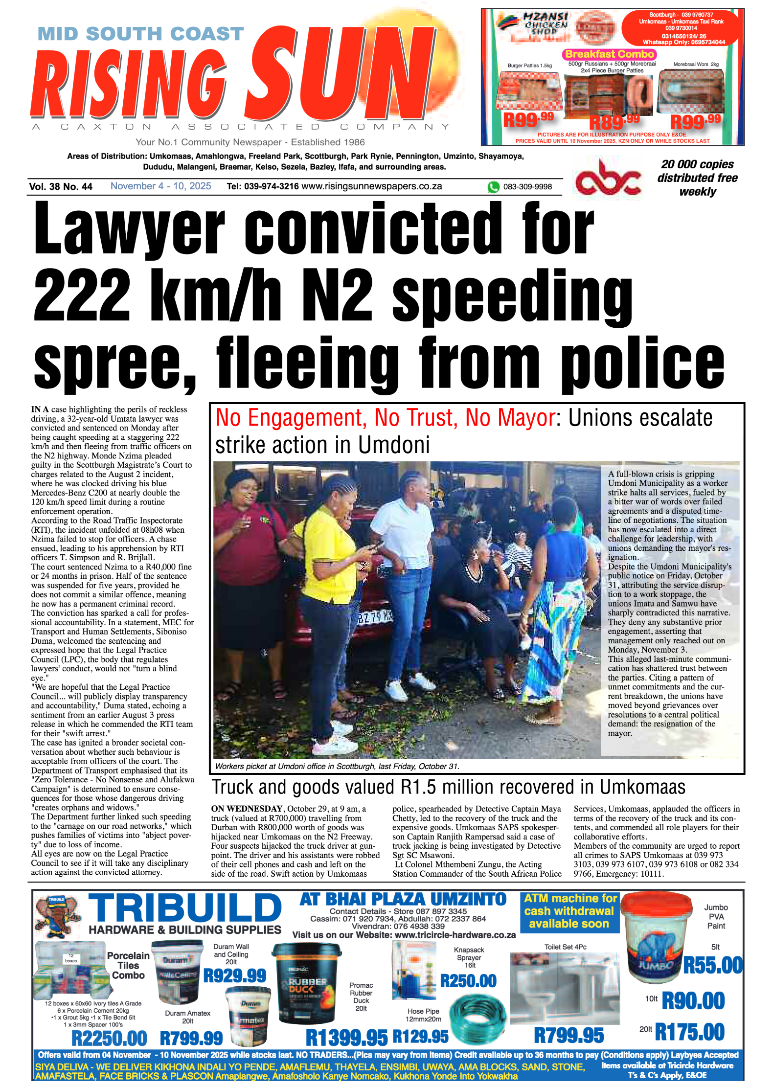 Mid South Coast Rising Sun E-Paper, November 4,  2025 page 1